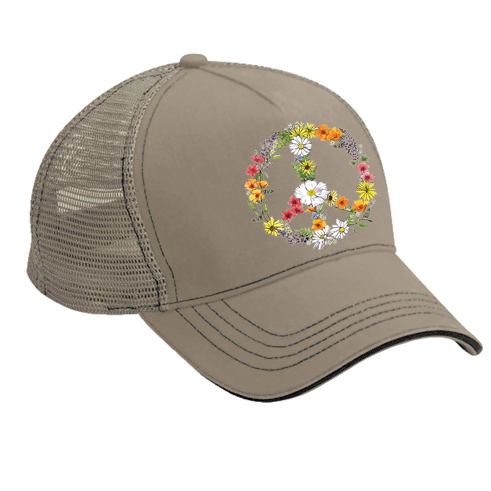 BTSXDM4 ミニオンコラボ　PEACE SIGN TRUCKER HAT Floral Peace Sign Trucker Hat — San Francisco Mercantile